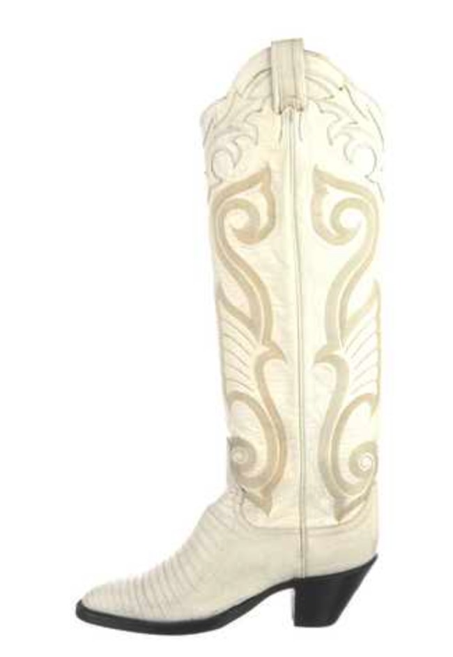 Larry Mahan tall python skin cowboy boots in tan and brown, front view showing full-length snake scale pattern